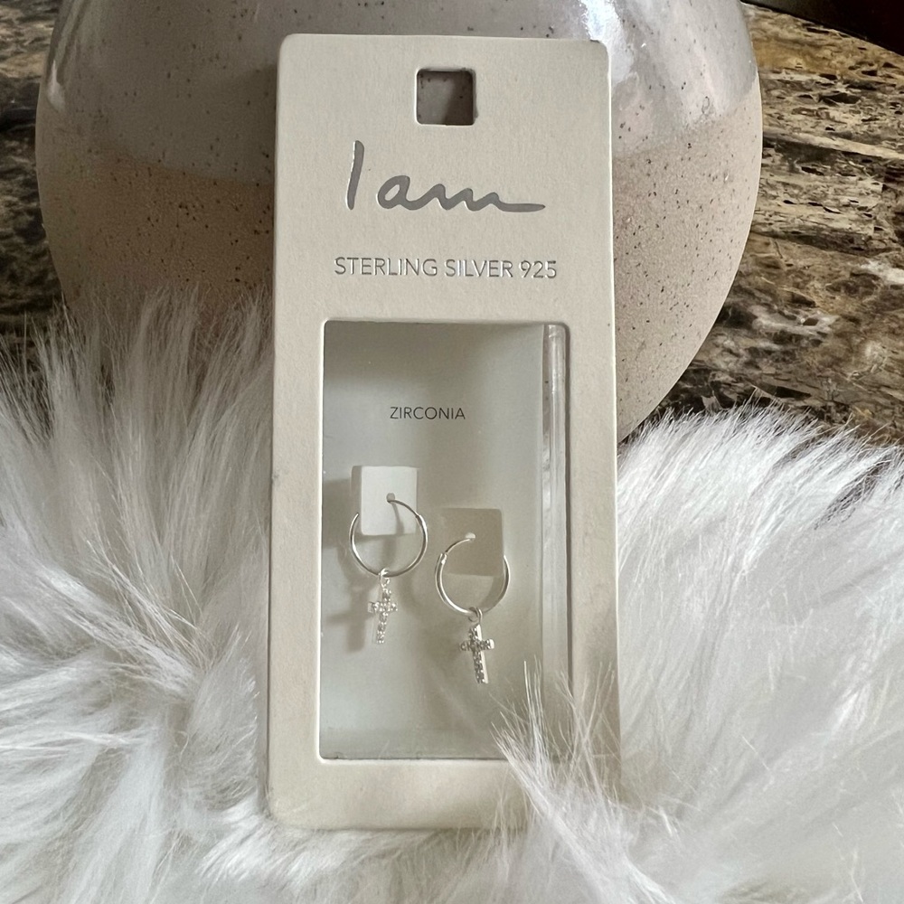 I Am Sterling Silver 925 Cross Earrings Zirconia